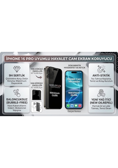 Iphone 16 Pro Uyumlu Ekran Koruyucu Hayalet Cam