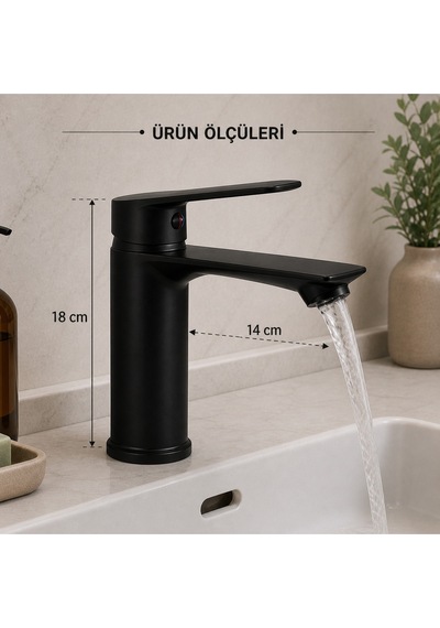 Lüx Siyah Tepe Yağmurlama Robot Duş Seti Siyah Lavabo Bataryası 2'li Avantaj Set Modern Tasarım Set