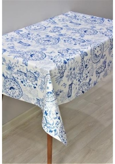 Elyaf Astarlı Silinebilir Pvc Muşamba Masa Örtüsü C140-1vazo-mavi