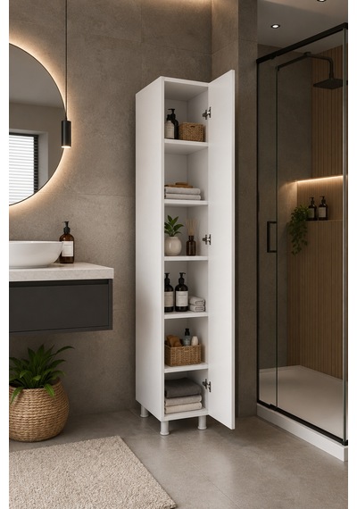 Renazzo %100 Mdf Tek Kapaklı 5 Raflı Çok Amaçlı Banyo Mutfak Kiler Beyaz Renazzo %100 Mdf Tek Kapaklı 5 Raflı Çok Amaçlı Banyo Mutfak Kiler Beyaz