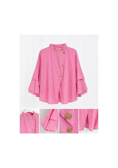 Miss Meliss Fırfır Kollu Dik Yaka Gömlek Pembe Pembe