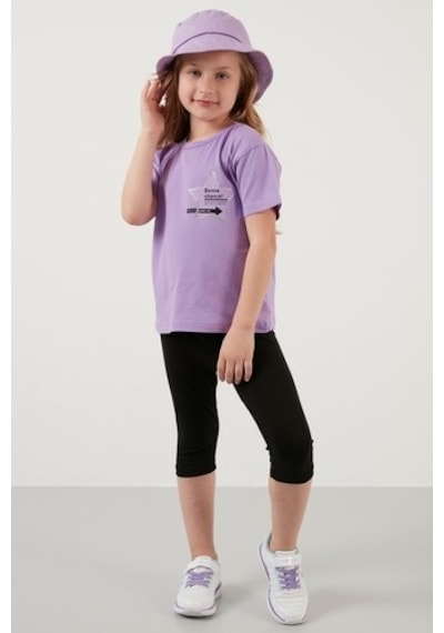 Lela Baskılı Bisiklet Yaka Pamuklu Kız Çocuk T Shirt 6211046 Lila