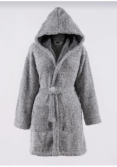 Kapşonlu Welsoft Unisex Peluş Bornoz Sabahlık L Beden Gri