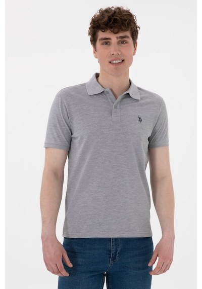 U.S. Polo Assn. Erkek Slim Fit Polo Yaka Gri Melanj Basic Tişört 50297984-VR086