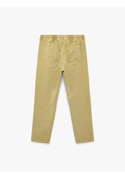 Koton Regular Fit Pamuklu Beli Bağcıklı Jean Pantolon Haki 7wam40161nd