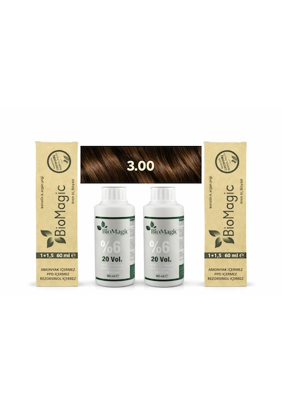 Biomagic 3.00 Koyu Kahve Organik İçerikli Amonyaksız Kalıcı Saç Boyası 2boya+2oksidan