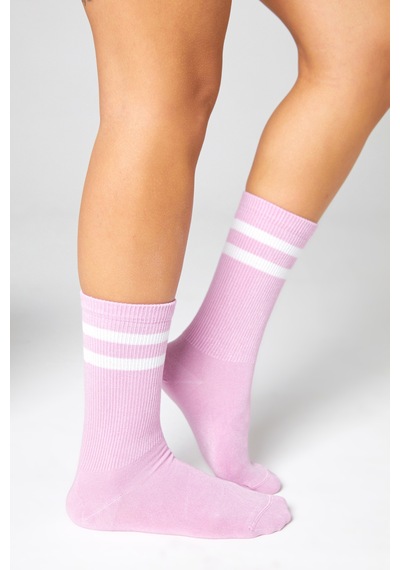 Bamboo Star Bambu Tenis Çizgili Premium Kolej Çorabı Unisex Toz Pembe Dikişsiz Soket Çorap 3'lü Paket