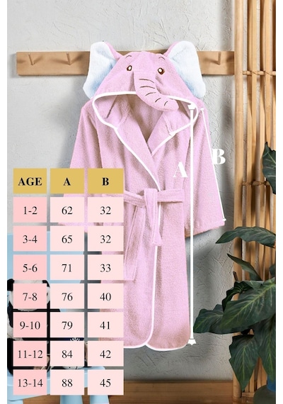 Ely Parker Kapüşonlu Pamuk Çocuk Bornozu Pembe Fil Hayvan Elyprkr00978-pembe-beyaz Pembe - Beyaz