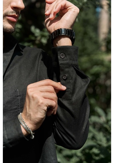 Mai Collection Mai Studios Co. Ombretta Siyah Keten Oversize Erkek Gömlek Siyah