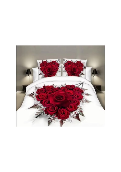 Rose7 Çift Kişilik 4 Parça Luxury Nevresim Takımı Alev Kırmızısı
