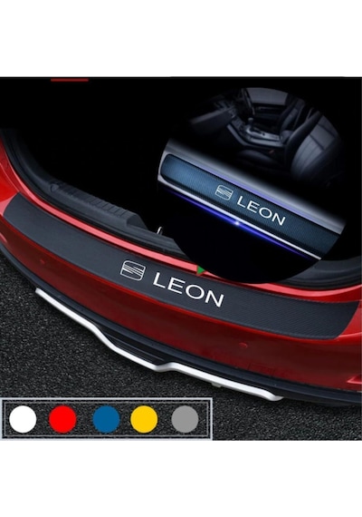 Seat Leon İçin Uyumlu Aksesuar Oto Bagaj Ve Kapı Eşiği Sticker Seti Karbon Kırmızı