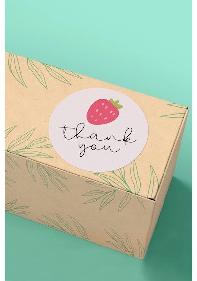Çilekli Thank You Teşekkür Sticker 3x3cm St2233 Çok Renkli