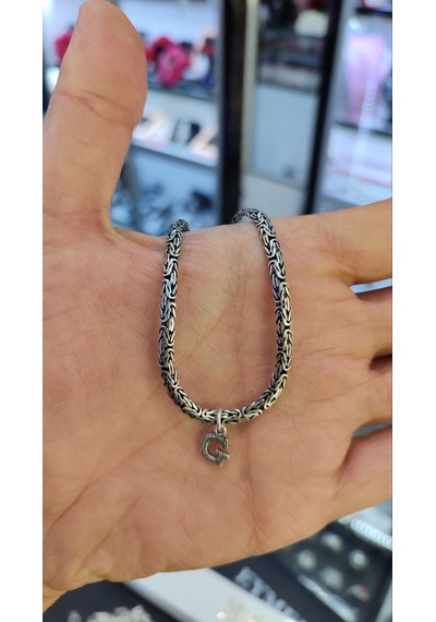 925 Ayar Gümüş 3 Mm Harfli Ezme Kral Bileklik