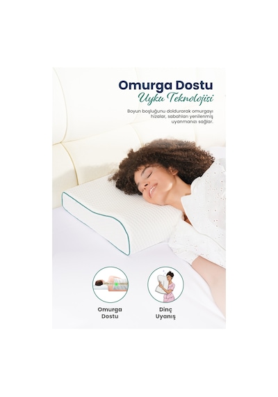 Orta Yüksek Boyun Destekli Ortopedik Visco Yastık 60x40x12-8cm Beyaz