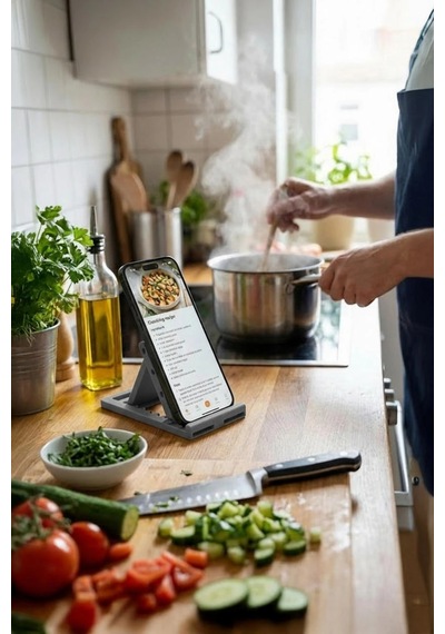 Katlanabilir Masaüstü Telefon Ve Tablet Standı Gri Renk