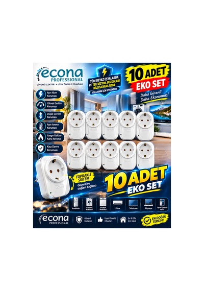 10 Adet--3500w Akım Korumalı Tekli Topraklı Priz 10'lu Eko Set - 1800 Joule Yüksek Gerilim & Aşırı Akım Korumalı Çoklu Paket 0