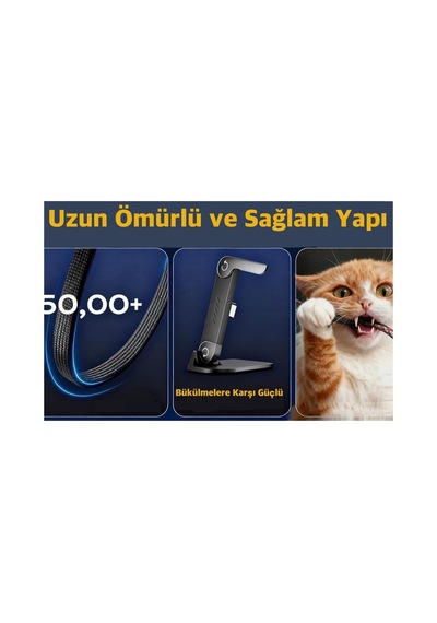Type-c 240w Extra Dayanıklı Super Hızlı 480 Mps Veri Aktarımı Hem Stand Hem Şarj Kablosu Bir Arada Siyah - 841269187