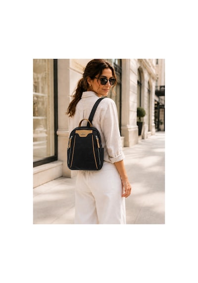 Just Polo Kadın Günlük Kullanıma Uygun Çok Bölmeli Sırt Çantası Ebat : 30 X 25 Cm Shopper Siyah Camel