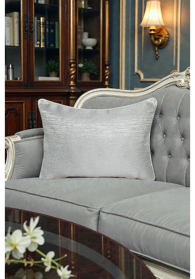 Kırlent Kılıfı Çizgili Desenli Jakarlı Dokuma Kumaş 2'li 45x45 Ve 35x50 Çift Taraflı Biyeli Açık Gri