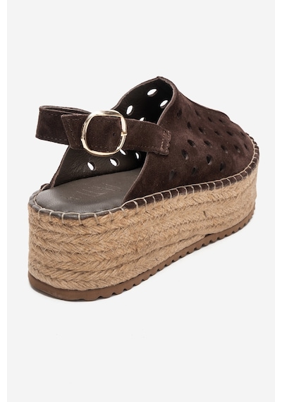 Luvishoes Fraga Kahverengi Süet Hakiki Deri Kadın Hasır Dolgu Taban Sandalet Kahverengi