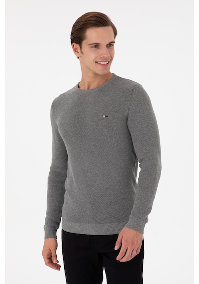 U.S. Polo Assn. Erkek Slim Fit Bisiklet Yaka Gri Melanj Basic Kazak 50298282-VR086 U.S. Polo Assn. Erkek Slim Fit Bisiklet Yaka Gri Melanj Basic Kazak 50298282-VR086