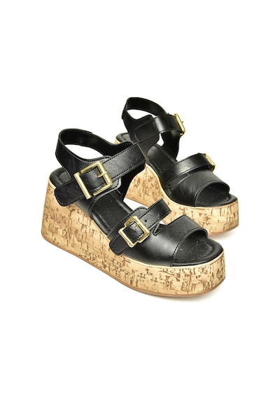 Fox Shoes U996752009 Siyah Dolgu Topuklu Kadın Ayakkabı Siyah-suni Deri Siyah