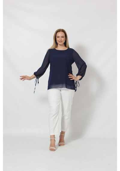 Moda Berray 3243-1 Lacivert Kol Ucu Bağlama Detaylı Bluz 001