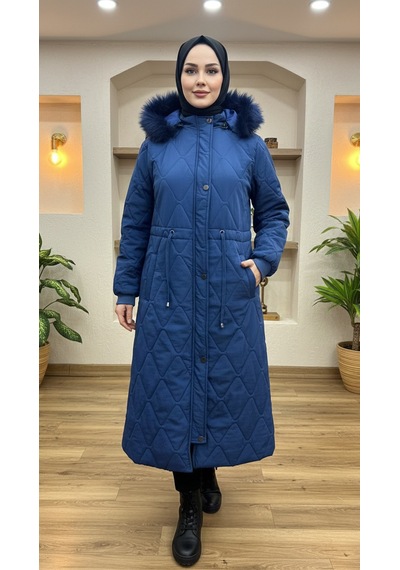 Eslemnur Belden Bağcıklı Şişme Mont 115cm Krinkıl Kumaş Mavi