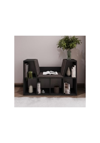 Minimalist Tasarımlı 103 Cm Minderli Kitaplık - Antrasit Abanoz - Beyaz Minimalist Tasarımlı 103 Cm Minderli Kitaplık - Antrasit Abanoz - Beyaz