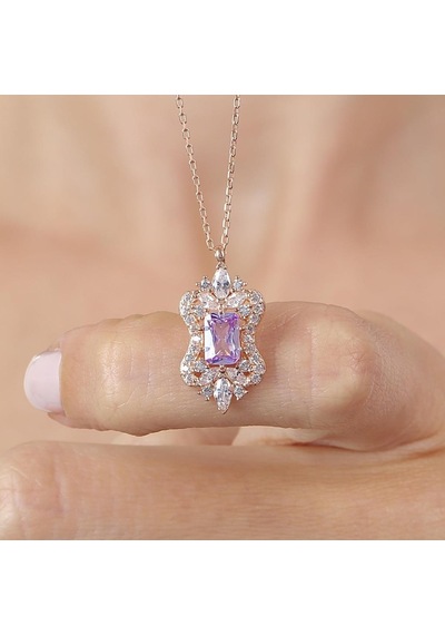 Lila Taşlı Işıltı Klasiği Rose Renk Vintage Gümüş Mini Set