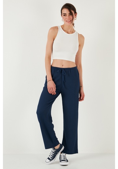 Lela Regular Fit Normal Bel Geniş Paça Bayan Pantolon 5866117 Indigo