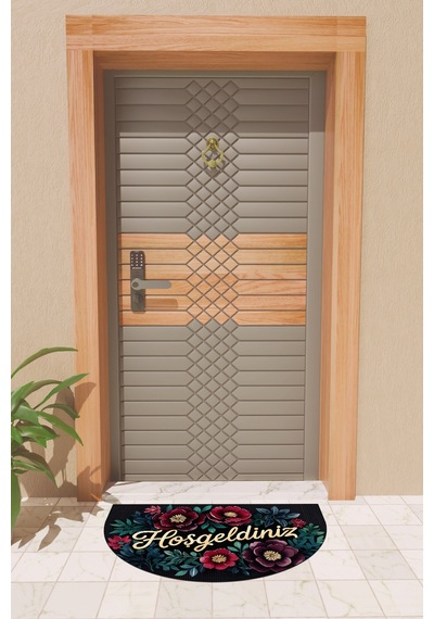 Rugmood Modern Dijital Paspas Kırmızı Çiçek Hoşgeldiniz Kapı Önü Paspası Çok Renkli