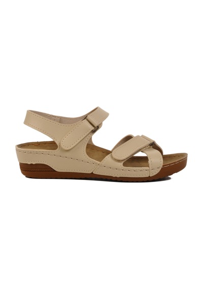 Bej Cırtlı Hafif Kadın Dolgu Topuk Sandalet 02-380 Z Bej