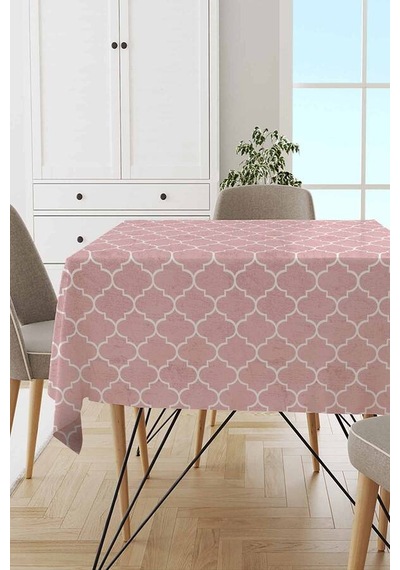 Pembe Fas Desen Dokuma Leke Tutmaz Masa Örtüsü Mso149n11