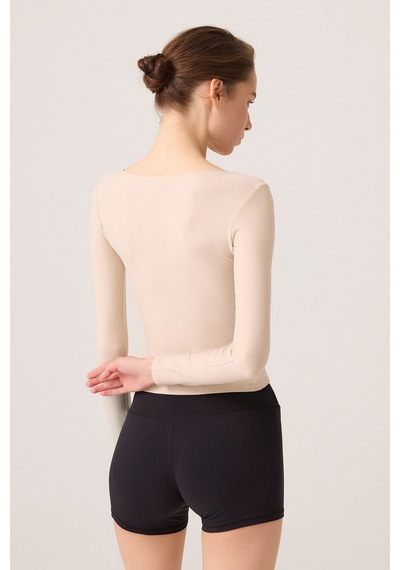Los Ojos X Ece Bej Melanj Uzun Kollu U Yaka Spor Bluz Scoop Neck Top Bej Melanj Bej Melanj