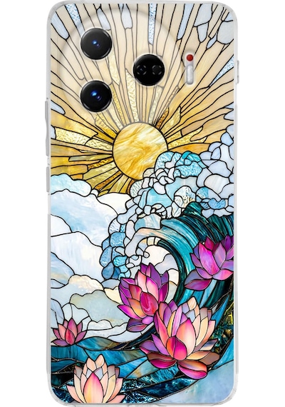 Printify Tecno Camon 30 Pro 5g İle Uyumlu Vitray Okyanus Sabahı Tasarımlı Şeffaf Silikon Kılıf Şeffaf
