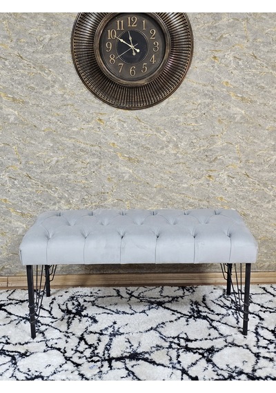 Zafir Siyah Boyalı Tel Ayaklı 90 Cm Puf Bench - Puf - Bench - Kasalı Oturak - Oturak - Yatak Ucu Puf Gri