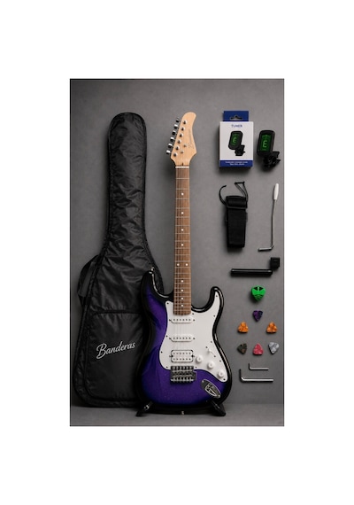 Mor Elektro Gitar Kılıf Askı Kapo Pena Penalık Kablo Akort Cihazı Burgu Çevirici Silme Bezi