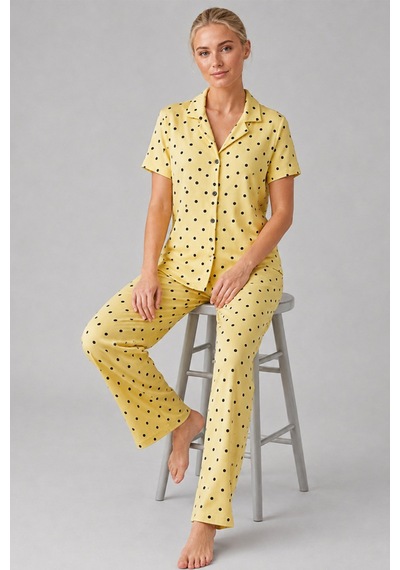 Norcia Sports Sarı Puantiyeli Düğmeli Pijama Takımı 4642-sarı Çok Renkli - 929322526 Çok Renkli - 929322526 Çok Renkli