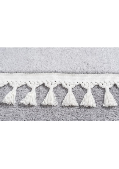 Vl Comfort Peluş Halı Beyaz Düz Saçaklı Açık Gri Ponpon Saçak