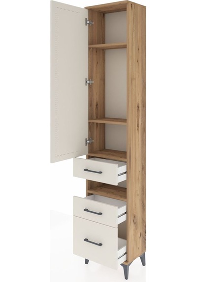 Arges Dolap 4 Raflı 3 Çekmeceli Tek Kapaklı 44x30x221 Çam-aytaşı Çam