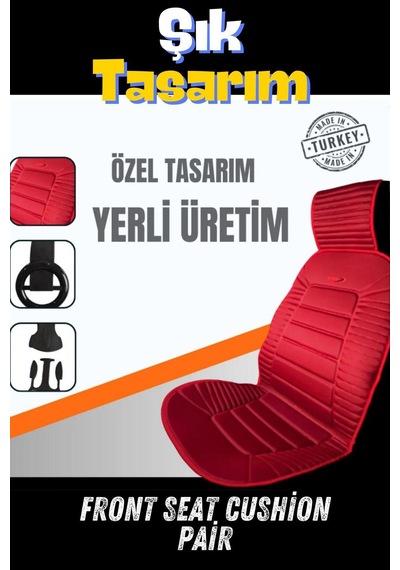 Sırt Dayamalı Araba Koltuk Minderi Ön İkili Set Kırmızı