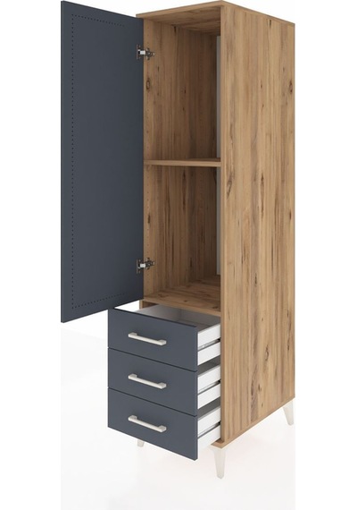 Kronos Dolap 2 Raflı 3 Çekmeceli Tek Kapaklı 44x59x182 Çam-antrasit Atlas Çam