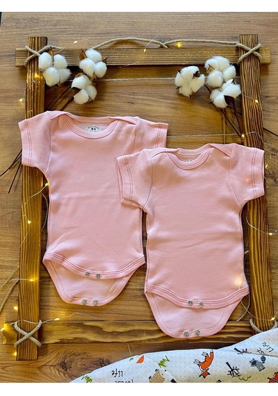 Betül Bebek Kısa Kollu 2'li Organik Pamuk Çıtçıtlı Bebek Body&zıbın 2adet Pembe
