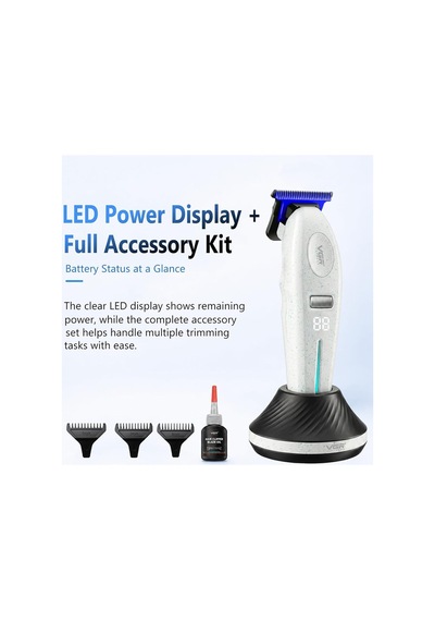 Şarjlı Tıraş Makinesi V-887t - 9000 Rpm 240 Dakika Profesyonel Trimmer - Beyaz