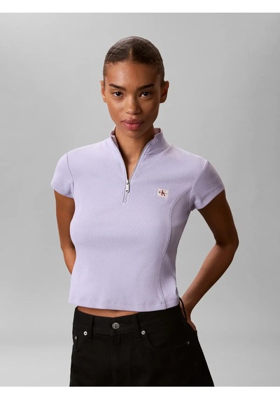 Calvin Klein Ss Woven Label 2x2 B, Vbk Mor Kadın Bluz