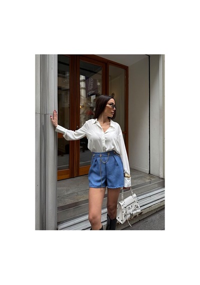 Nido Moda Zincir Kemerli Mini Şort Mavi