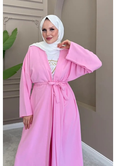 Balenbi Kadın Kuşaklı Kimono Hırka Bol Paça Pantolon Takım Tesettür 2'li Kombin 1230 Pembe Balenbi Kadın Kuşaklı Kimono Hırka Bol Paça Pantolon Takım Tesettür 2'li Kombin 1230 Pembe
