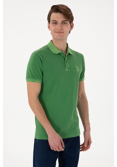 U.S. Polo Assn. Erkek Slim Fit Polo Yaka Yeşil Yıkamalı Basic Tişört 50305995-VR054