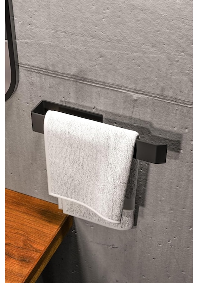 Zift Unique Paslanmaz Çelik Mat Siyah Havlu Askısı - Yapışkanlı Havluluk - Banyo & Lavabo Havlu Tutacağı - Stil Diğer